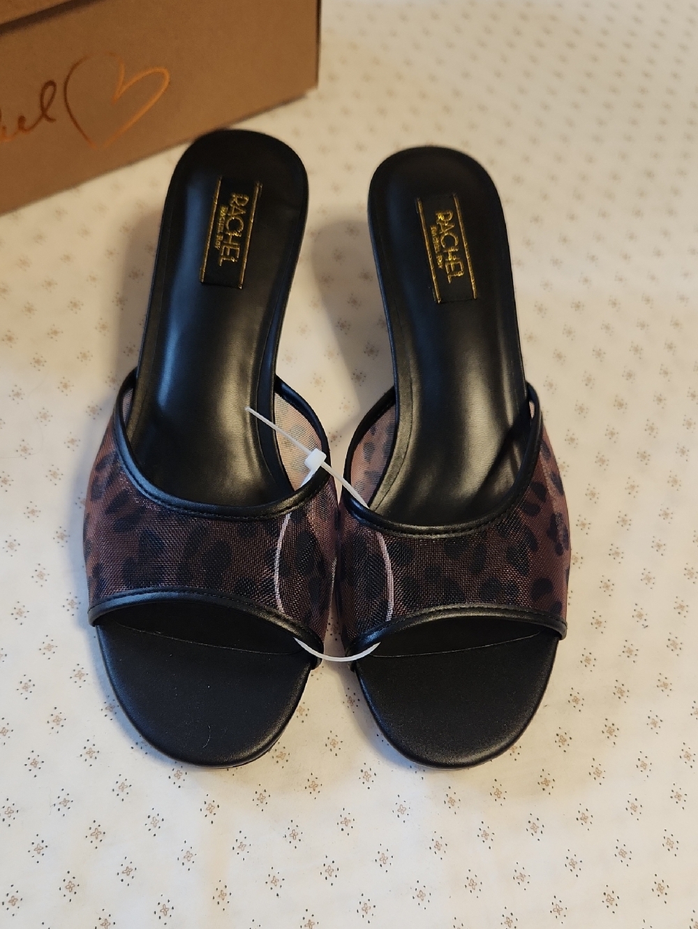 Rachel Roy Kali  Black and Brown Leopard-Print Mesh Slide Sandal Size 8 - Picture 6 of 10